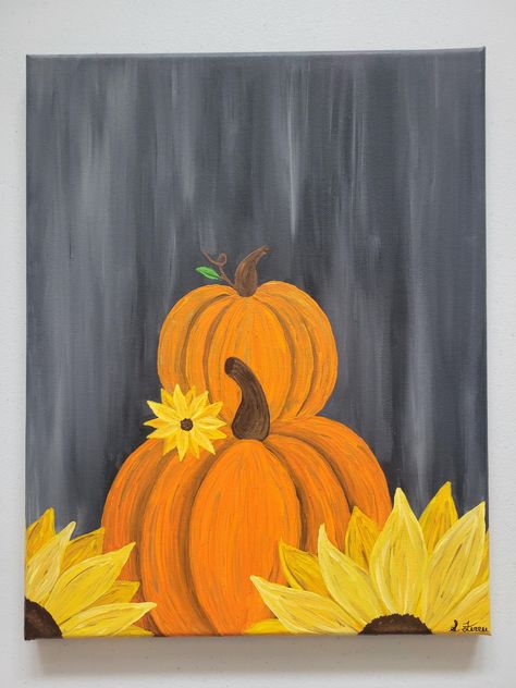 Decorate your home with this captivating hand painted acrylic pumpkins and sunflowers painting. This original painting is the perfect decor for this fall. One of a kind, truly unique, and a great gift for anyone who loves fall decor. DETAILS: This original painting was made with acrylic paint Created on a stretched canvas Measures 11x14 inches SHIPPING: I ship out orders the same or next business day depending on when the order was placed. Side note: while I do ship out orders fast, please note that any USPS delays are unfortunately out of my control. Thank you for shopping! Fall Acrylic Canvas Painting Ideas, Cute Simple Fall Paintings, Cute Autumn Paintings, Fun Fall Painting Ideas, Eyes Painting Ideas, Fall Decor Painting Ideas, Pumpkin Painting Easy Canvas, Senior Art Projects, Easy Thanksgiving Paintings On Canvas