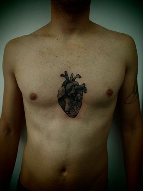 Heart Tattoo...okay the heart looks good but if you're going to put it on your chest at least put it where it would actually be... Heart Locket Tattoo, Hearts And Bones, Anatomical Heart Tattoo, This Is Your Life, Beard Tattoo, Tattoo Aftercare, Chest Piece, Time Tattoos, Nature Tattoos