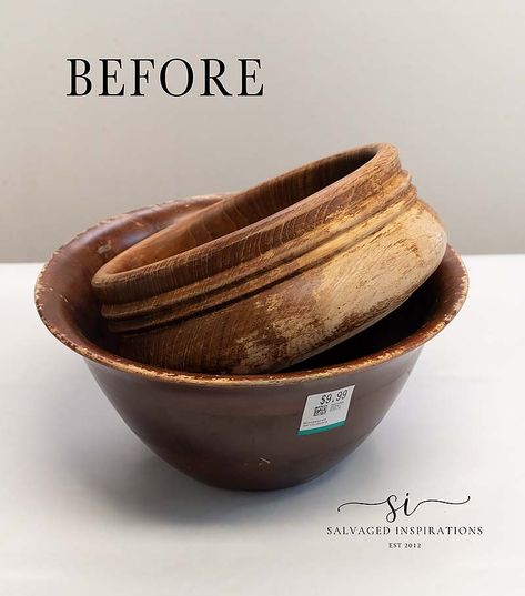 Hemp Oil Wood Finish on Thrift Bowls - Salvaged Inspirations Vintage Wooden Bowls, Wood Bowls Decor Ideas, Wooden Bowls Decor Ideas, Wooden Bowls Decor, Modern Farmhouse Decorating, Hope You're Doing Well, Upcycle Wood, Large Wooden Bowl, Wood Bowl Decor