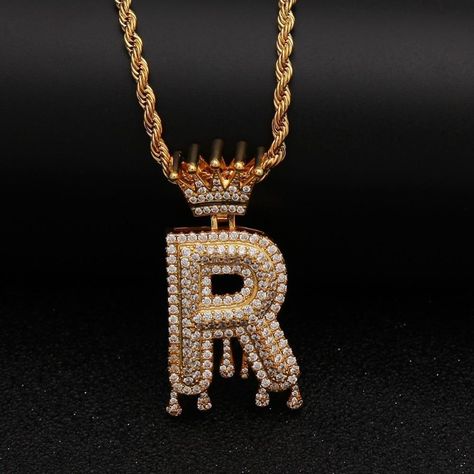 Letter Chain Necklace, Chain Stack, Chain Letter, Diamond Watches, Letter Pendant Necklace, Silver Crown, Jewelry Fashion Trends, Letter R, Gold Crown