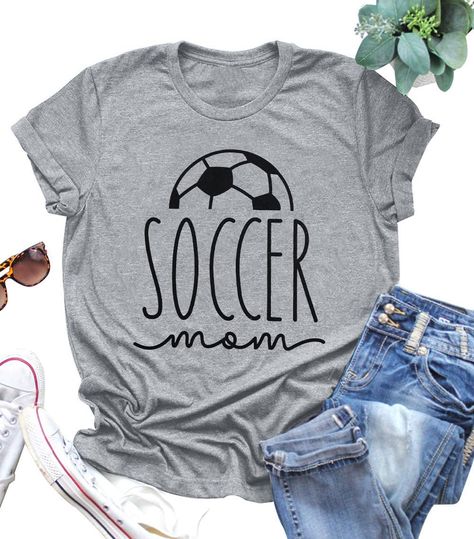 PRICES MAY VARY. SOFT MATERIALS: This soccer mom shirt is made of cotton blend, super soft and comfortable to wear. Shirt fabric, moderate thickness, slightly stretchy, light in weight, durable. It's necessary for your wardrobe, and will keep you comfortable all day long. FEATURES: Simple soccer mom letters and soccer ball graphic, you will get tons of compliments wherever you wear it. We use high-tech print technology to ensure the print to be vibrant and durable. It will not fall off after rep Soccer Moms, Women Soccer, Soccer Mom Shirt, Game Day Shirts, Soccer Mom, Womens Soccer, Soccer Shirts, Mom Outfits, Mom Shirt