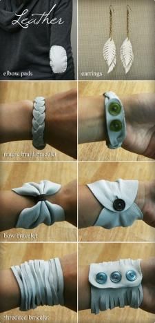 Jewelry Craft Ideas - Pandahall.com Leather Jewelry Tutorials, Bracelet En Cuir Diy, Diy En Cuir, How To Make Leather, Leather Elbow Patches, Diy Leather Bracelet, Make Bracelets, Leather Scrap, Leather Jewellery