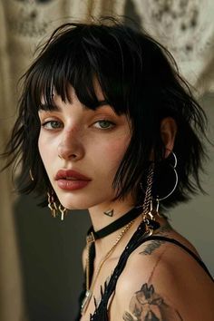 Curly Hair Punk Styles, Punk Women Hair, Short Witchy Haircuts, Fantasy Short Hairstyles, Short Hairstyle Women Fringe, Short Layered Hair Women, Girl Punk Hair, Fantasy Hairstyles Short, Short Hair Characters Halloween