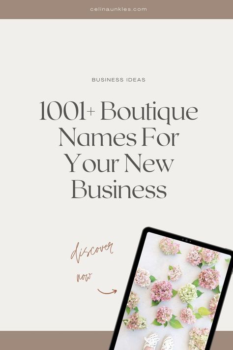 1001+ Boutique Names For Your New Business by Celina Unkles | Digital Entrepreneur and Business Strategist | I teach digital entrepreneurs how to start and grow a profitable online business. In this blog post, I will guide you through a curated list of unique and catchy boutique name ideas. These names are handpicked to inspire, resonate, and reflect the uniqueness of your future boutique. Read more! profitable boutique names, curated boutique names, boutique branding, boutique business ideas Profile Picture For Clothing Page, Naming A Business Ideas, Boutiques Name Ideas, Boujee Business Names, Names For Fashion Brand, Clothing Names Ideas Business, Boutique Name Ideas Unique, Business Name Ideas For Jewelry, Business Name Ideas Clothing