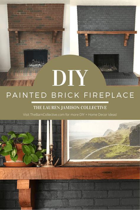 Brick Fireplace Paint, Fireplace Paint, Black Brick Fireplace, Stained Brick, Painted Brick Fireplace, Painted Brick Fireplaces, Brick Fireplace Makeover, Paint Fireplace, Ranch Style House