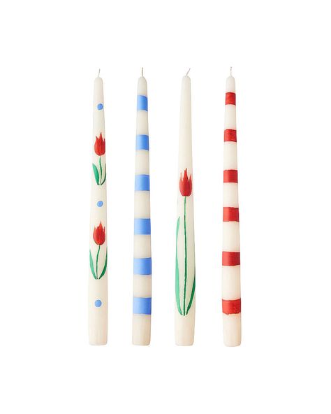 Misette Hand-Painted Taper Candles Set of 4 Food-grade paraffin wax candles with lead-free cotton wick Hand-painted Approximately 11 hour burn time 12”H Made in Canada Painted Taper Candles, Candlelit Table, Dinnerware Set Modern, Painted Candlesticks, Ivory Candles, Paraffin Wax Candles, Hand Painted Candles, Modern Dinnerware, Wax Painting