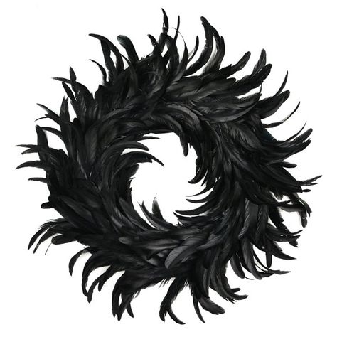 halloweenblack wreath decor Halloween Door Wreaths, Black Wreath, Feather Wreath, Diy Halloween Wreath, Chic Halloween, Halloween Front Porch, Pretty Wreath, Halloween Door Decorations, Black Halloween