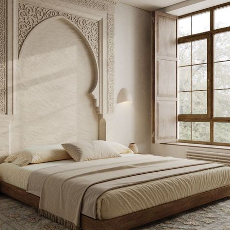 Bedroom Arabic Style, Arabic House Design Interiors, Arabic Style Bedroom, Arabic Interior Design Bedroom, Morroco Aesthetic Bedroom, Morroco Bedroom, Islamic Interior Design Bedroom, Moroccan Hotel Room, Moroccan Interiors Bedroom