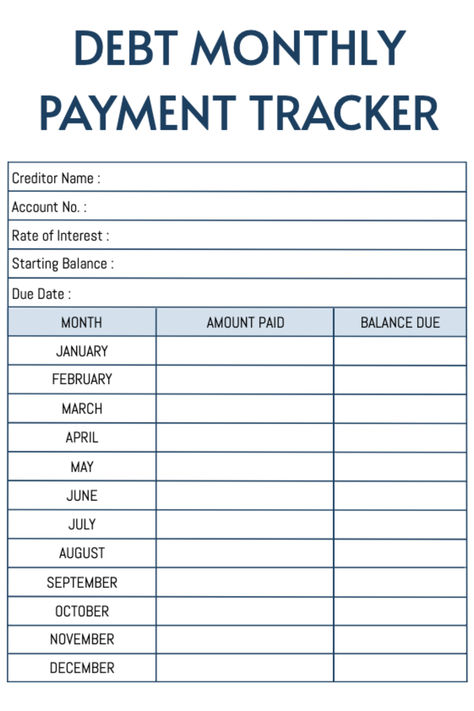 Monthly Payment Tracker, Debt Payment Tracker, Payment Tracker, Blue Minimalist, Car Payment, Tracker Template, Monthly Payments, Debt Payoff, Debt Free