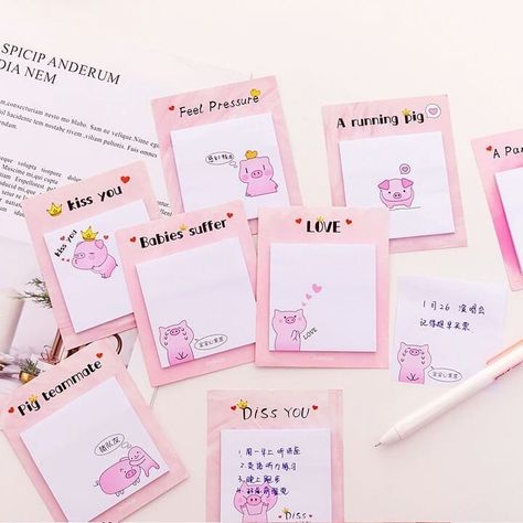 🐖These cute little piggy sticky memos will brighten your day!🐷 Click the link https://mykawaiioffice.com/ #mykawaiioffice#kawaii#kawaiipen#schoolsupplies#officesupplies#stationery#scrapbooking Pig Kiss, Notes Notebook, Notebook Stationery, Pink Cartoon, Baby Kiss, Paper Journal, Love Kiss, Label Paper, Memo Pad