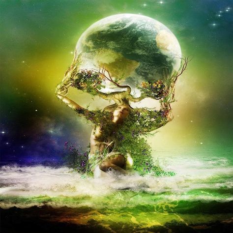 Gaia Tree Earth Goddess, Witchy Woman, Spiritual Art, Gods And Goddesses, Planet Earth, Fantasy World, Mother Earth, Art Works, Mother Nature