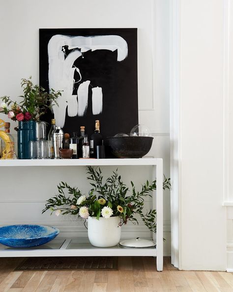 lexi (@alexandraribar) • Instagram photos and videos Console Table Bar, Bar Console Table, Restored By The Fords, Bar Console, Ford Interior, Gold Bar Cart, Outside Bars, Domino Magazine, Bar Cart Styling