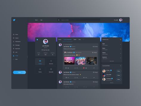 Twitter Redesign - Dark Mode by Veno Twitter Redesign, Ui Ux Website, Web Dashboard, Dashboard Ui, Banking App, Web Ui Design, Dark Mode, House Outside Design, Web Layout Design