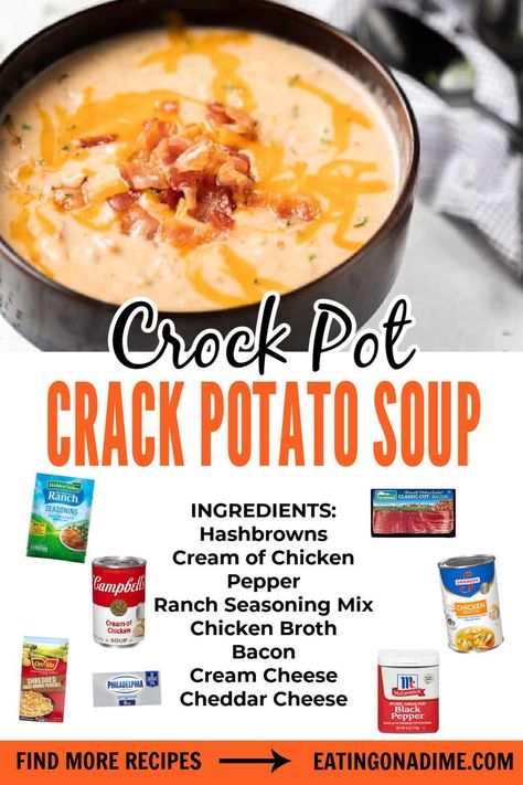 Crock Pot Potatoes, Potato Soup Crock Pot, Crock Pot Food, Easy Crockpot Dinners, Crockpot Soup Recipes, Potato Soup Recipe, Crockpot Dishes, Dinner Recipes Crockpot, Crockpot Recipes Slow Cooker