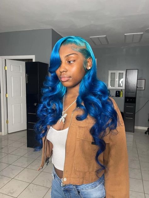 Ocean Blue Lace Front Wig, Coloured Wigs Black Women, Blue Wigs For Black Women, Blueberry Hair, Blue Lace Front Wig, 19 Birthday, Hair Rainbow, Color Wigs, Frontal Wig Hairstyles