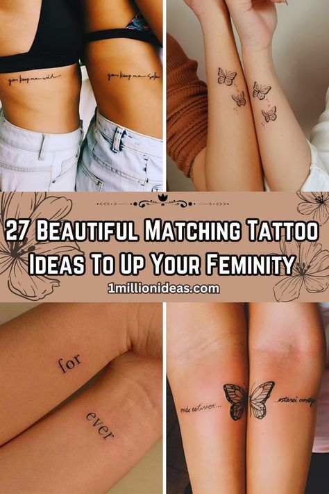 27 Beautiful Matching Tattoo Ideas To Up Your Feminity Best Friend Tattoos Connecting, Mental Health Tatoos Matching, Small Sister In Law Tattoos, Dainty Tattoos For Sisters, Micro Sister Tattoos, Soul Sisters Tattoos Bff, Elegant Matching Tattoos, Best Friend Flower Tattoo, Nurse Friend Tattoos