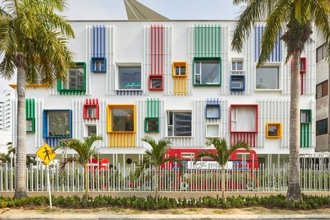 How to Design a Better School Building - The Aesthetics of Joy by Ingrid Fetell Lee Preschool Designs, School Building Design, Colour Architecture, Kindergarten Design, Facade Architecture Design, Building Elevation, Hunter Douglas, School Building, Facade Architecture