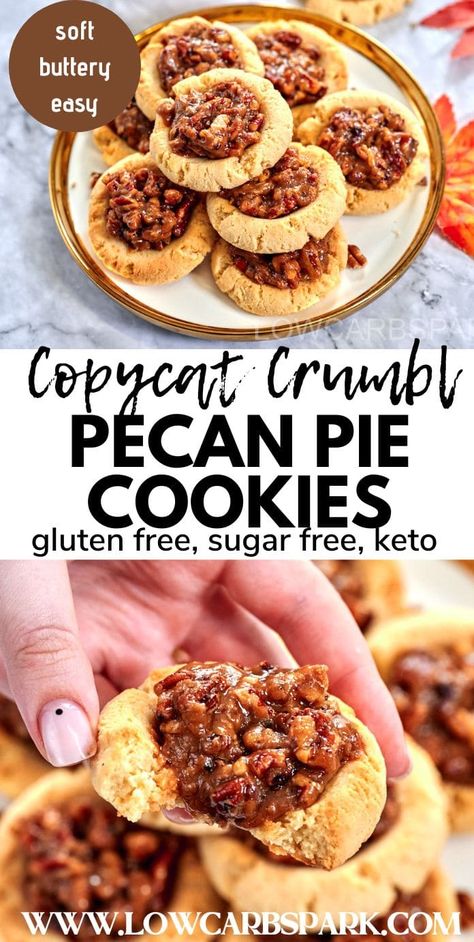 If you're looking for an easy and delicious cookie recipe, these keto pecan pie cookies are just what you need. With a soft almond flour cookie base and a gooey, sweet pecan filling, they're the perfect bite-sized version of pecan pie. Best of all, they're gluten-free, easy to make, and full of rich buttery flavors. Pecan Pie Cookies Recipe, Low Carb Pecan Pie, Keto Thanksgiving Recipes, Gluten Free Pecan, Pecan Filling, Keto Pecan Pie, Pecan Pie Cookies, Keto Christmas Cookies, Keto Thanksgiving