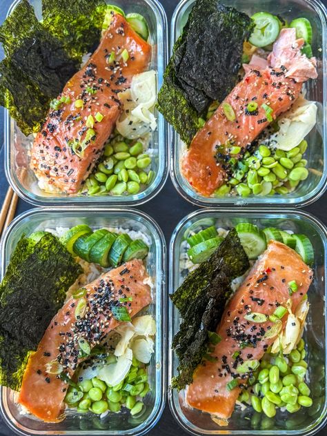 Easy Salmon Sushi Bake Recipe (Meal Prep-Friendly) — Protein Snack Queen High Protein Pescatarian Meal Prep, Meal Prep Fish, Salmon Sushi Bake Recipe, Salmon Sushi Bake, 40 Grams Of Protein, Sushi Bake Recipe, Easy Healthy Meal, Sushi Bake, Easy Sushi