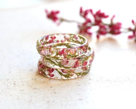 Dried Flower Jewelry, Flower Resin Jewelry, Purity Ring, Promise Ring For Her, Nature Inspired Rings, Faceted Ring, Real Flower Jewelry, Flowers Handmade, Nature Ring