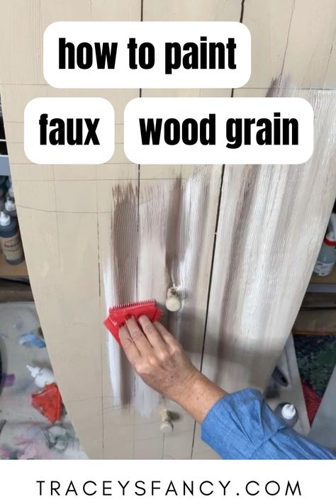 hand painting a wood grain on flat wood surface Painting Cardboard To Look Like Wood, Painting Faux Wood Grain, Painting Wood Grain Look, How To Paint Cardboard To Look Like Wood, Wood Grain Painting Techniques, Painting To Look Like Wood Grain, How To Paint Faux Wood, How To Paint Faux Wood Grain, Faux Wood Grain Painting Diy