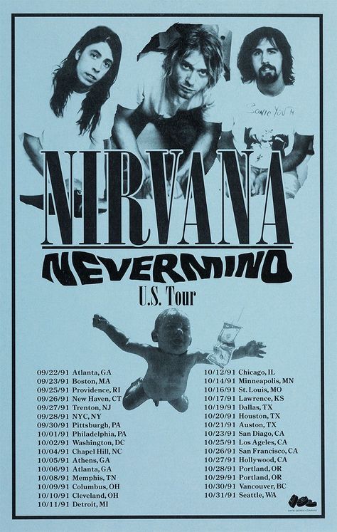 Nirvana Poster, Nirvana Nevermind, Vintage Concert Posters, Vintage Music Posters, 11x17 Poster, Band Poster, Music Poster Design, Poster Size Prints, Concert Poster