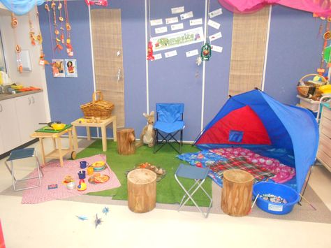 Campsite role play idea Role Play Ideas, Camping Dramatic Play, Garden Theme Classroom, Australia School, Camping With Toddlers, Role Play Areas, Play Corner, Outside Games, Early Childhood Centre