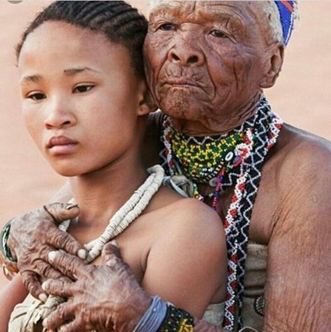 Grandmother and Granddaughter.  People of the Khoi San. Aborigines of Khalahari desert, Botswana. African American History, African History, San People, I Have Your Back, American Indian History, The Embrace, We Are The World, Native American History, People Of The World