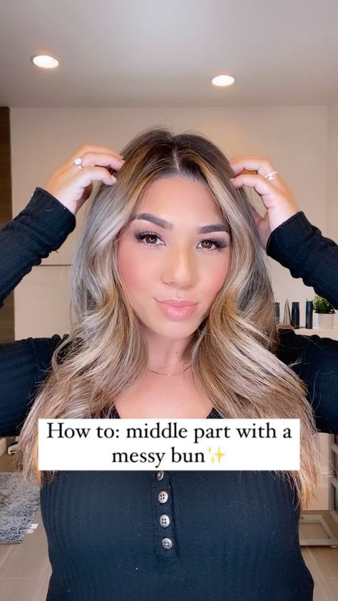 High Ponytail With Middle Part, Middle Part High Bun, Middle Part High Ponytail, Ponytail Middle Part, Middle Part Ponytail, High Bun Hairstyles, Hair Bun Tutorial, High Bun, High Ponytails