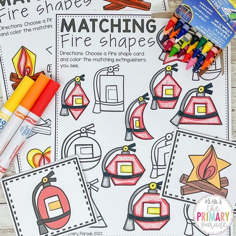 Fire Truck Shape Craft Preschool, Fire Safety Preschool Sensory Bin, Fire Safety Activities Preschool, Fire Safety Sensory Bin, Fire Safety Songs, Fire Safety Theme Preschool, Free Fire Safety Printables, Fire Safety Printables, Fire Safety Games