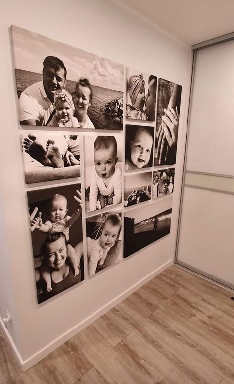 Family House Pictures, Family Canvas Ideas Picture Walls, Hallway Photo Wall Ideas, Photo Wall Collage Living Room, Wall Picture Ideas, Photo Wall Ideas, Family Photos Wall Decor, Diy Photo Wall, Canvas Photos