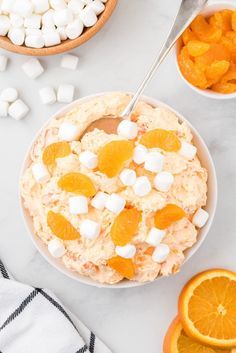 Orange Creamsicle Salad (Orange Fluff) - Princess Pinky Girl Orange Creamsicle Salad, Creamsicle Salad, Creamsicle Fluff, Orange Fluff Salad, Salad Orange, Marshmallow Salad, Orange Jello Salads, Fluff Salad Recipes, Mandarin Orange Salad