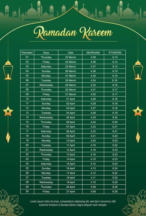 ramadan kareem islamic calendar template and sehri ifter time schedule Ramadan Schedule 2024, Ramadan Schedule, Ramadan Time Table, Tamil Calendar, Islamic Aesthetic, Islamic Calendar, Durban South Africa, Time Schedule, Calendar Time