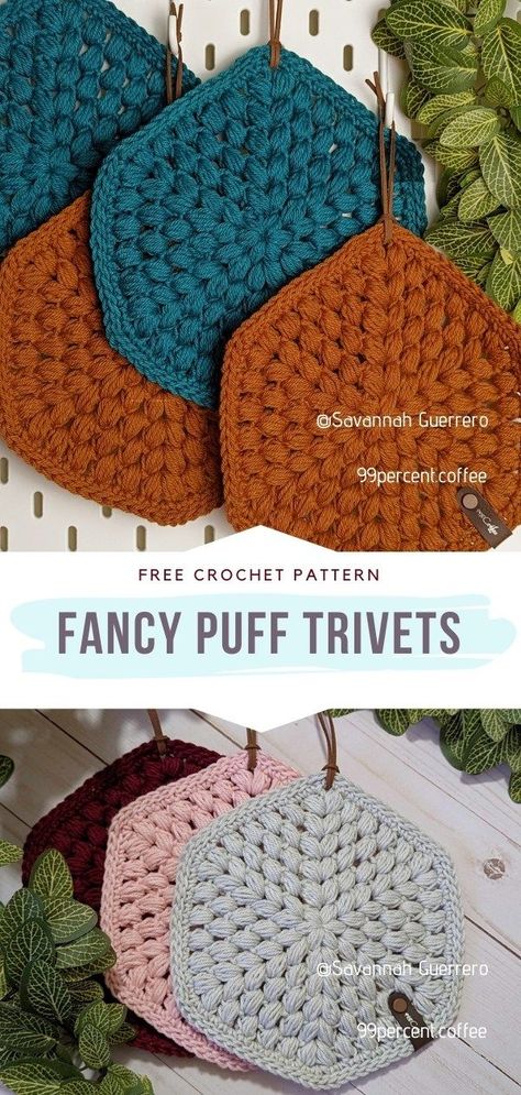 Crochet Puff Stitch Trivets Crochet Fall Hot Pads, Handmade Trivets Hot Pads, Crochet Puff Stitch Pattern, Crochet Cotton Potholders, Round Trivet Crochet Pattern, Crochet Leaf Hot Pad, Chunky Crochet Potholders, Christmas Crochet Trivet, Crochet Trivet Pattern Free