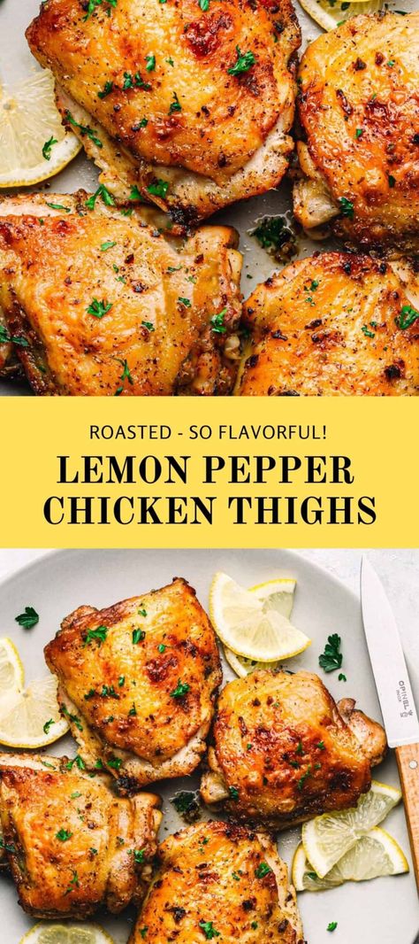 Lemon Pepper Chicken Thighs, Chicken Recipe For Dinner, Baking Lemon, Baked Lemon Pepper Chicken, Easy Chicken Recipe, Chicken Thighs Recipe, Recipe For Dinner, Thighs Recipe, Chicken Thigh Recipes Oven