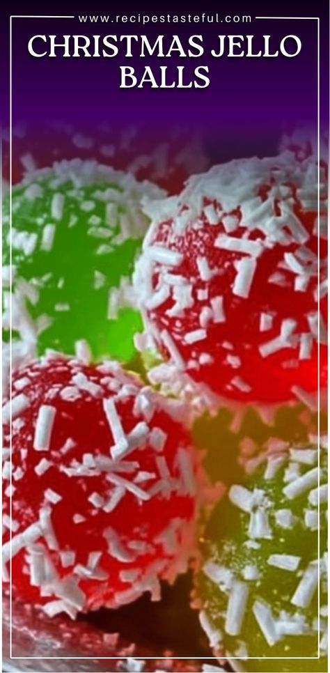 These colorful, festive treats are made with fruity jello and coated in powdered sugar for a fun, chewy holiday snack. Perfect for adding a burst of color and flavor to your Christmas celebrations! Christmas Jello Balls Recipe, Jello Powder Recipes, Jello Snowballs, Recipes With Jello Powder, Christmas Jello Balls, Jello Balls, Holiday Jello, Kids Christmas Treats, Christmas Jello