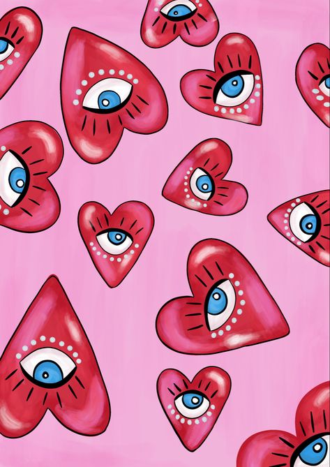 Wallpaper Heart With Eyes, Red Heart With Eyes Wallpaper, Pink Eye Heart Wallpaper, Blue Hearts With Eyes Wallpaper, Heart Eye Painting Aesthetic, Heart Evil Eye, Disney Princess Movies, Eyes Wallpaper, Evil Eye Design