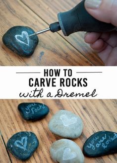 I like the idea of carving rocks, but how this person did this without securing the rock with a clamp is dangerous. Otherwise, the Dremel can slip and cut into flesh quickly. Engraving Rocks With Dremel, Carved Rocks, Dremel Tool Projects, Rock Carving, Dremel Crafts, Dremel Carving, Dremel Projects, Dremel Tool, Dremel Wood Carving