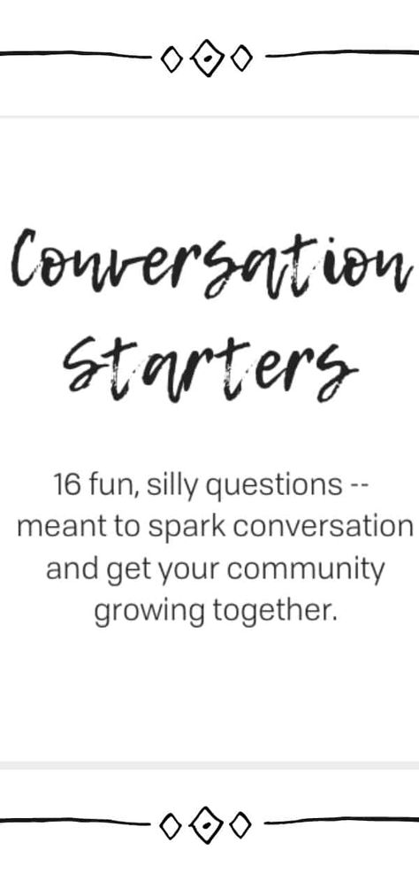 DIY conversation cards for dinner parties. These 16 conversation starters will help make your next dinner party a raving success! Grow your community around your table! Dinner Table Conversation Starters, Table Topics For Adults, Dinner Questions For Adults, Silly Conversation Starters, Tea Party Conversation Starters, Conversation Games For Adults, Dinner Conversation Starters For Couples, Party Questions For Adults, Dinner Party Games At The Table