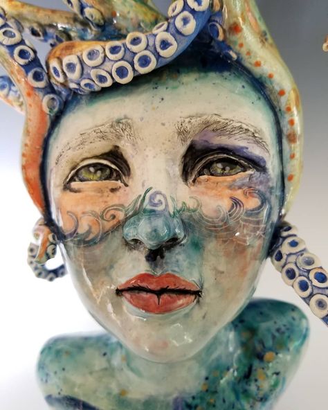 Sea Inspired Ceramics, Ocean Inspired Ceramics, Ceramic Bust Sculpture, Siren Sculpture, Ceramic Portraits, Ocean Ceramics, Ocean Sculpture, Sea Ceramics, Clay Bust