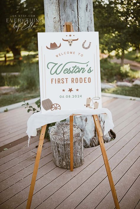 Cowboy 1st Birthday Party Ideas, First Rodeo Welcome Sign, Cowboys First Rodeo Birthday, Cowboy Themed First Birthday Party, My First Rodeo Birthday Invitations, Babies First Rodeo Birthday, First Rodeo Decorations, My First Rodeo Birthday Decorations, First Rodeo Birthday Boy Decor