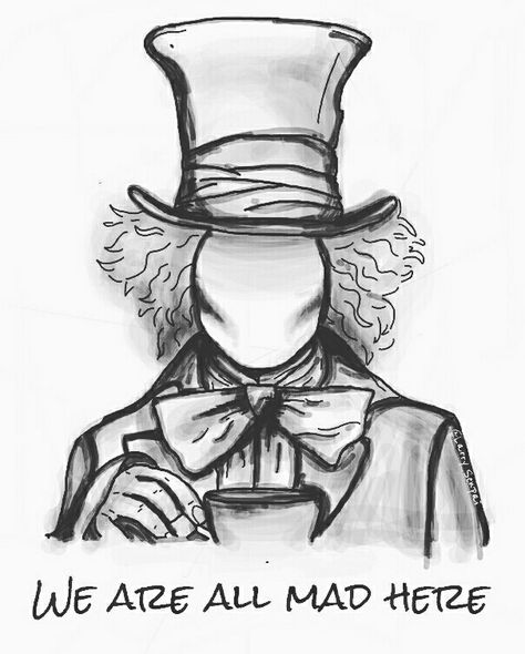 Mad Hatter Drawing, Alice In Wonderland Drawings, Weird Drawings, Easy Drawings Sketches, Mini Drawings, Sketches Easy, Cute Easy Drawings, About Art, Art Tutorials Drawing