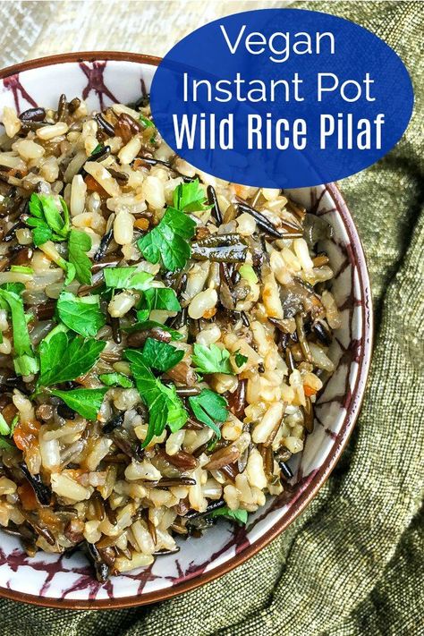 Vegan Instant Pot Wild Rice Pilaf in bowl Wild Rice Pilaf Recipe, Instant Pot Wild Rice, Easy Rice Pilaf, Recipe Mushroom, Wild Rice Pilaf, Vegan Instant Pot, Light Lunches, Wild Rice Recipes, Rice Pilaf Recipe