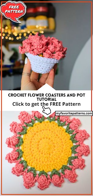 Click the link here to get a pattern Crochet Flower Coasters and Pot Pattern The video is about making crochet flower coasters that can transform into a cute flower pot. Bruna shows how to crochet the coasters using different colored yarns and stitches. She starts with a magic ring and double crochets to create the […] Crochet Flower Pot That Turns Into Coasters, Crochet Flower Coasters In Pot, Crochet Rose Coaster, How To Crochet Coasters, Crochet Coasters Flower Pot Free Pattern, Flower Pot Coaster Crochet Pattern Free, Flower Crochet Coasters, Crochet Flower Coaster With Pot, Crochet Flower Pot Coasters Free Pattern