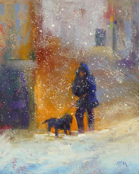 Chalk Pastel Art, Soft Pastel Art, Painting Snow, Pastel Portraits, Dry Pastel, Original Pastel, Painting People, Chalk Pastels, Cityscape Painting