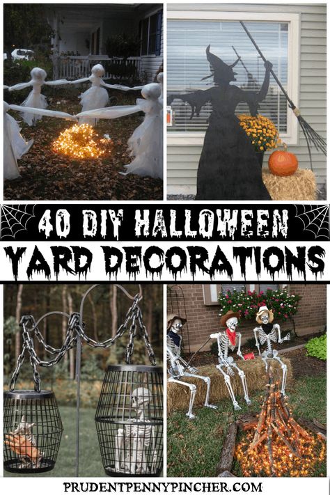 Decorate for halloween on a budget with these DIY halloween yard decorations. These DIY outdoor halloween decorations will transform your yard into a haunted house. From DIY tombstones to DIY spider webs, there are plenty of spooky DIY halloween decor ideas for your front yard to choose from. Diy Halloween Yard Decorations, Diy Halloween Yard, Front Yard Halloween Decorations, Spooky Diy Halloween Decor, Easy Outdoor Halloween Decorations, Diy Spider, Diy Yard Decor, Halloween Outdoor Decoration, Dekorasi Halloween