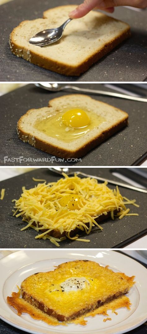 Cheesy Egg Toast (with a fun video tutorial) -- the easiest and most delish breakfast you will ever have! | Fast Forward Fun Cheesy Egg Toast, Toast With Egg, Cheesy Eggs, Fun Video, Egg Toast, What's For Breakfast, Breakfast Snacks, Fast Forward, Toast Recipes