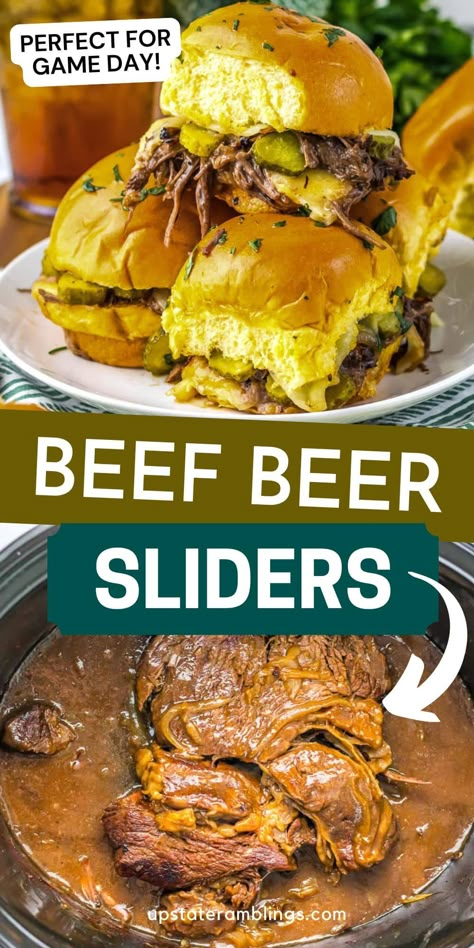 Slow Cooker Sliders, Crock Pot Sliders, Bbq Sliders Crockpot, Crockpot Game Day Recipes, Recipe With Beef Broth, Shredded Beef Sliders, Bbq Beef Sliders, Beef On A Bun Slow Cooker, Slow Cooker Slider Recipes