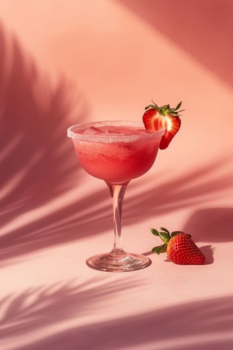 Strawberry Drink Photography, Non Alcoholic Drinks Aesthetic, Summer Cocktails Non Alcoholic, Cocktail Candles, Cocktail Strawberry, Aesthetic Cocktails, Veg Crispy, Strawberry Daiquiri Cocktail, Fresh Fruit Cocktails