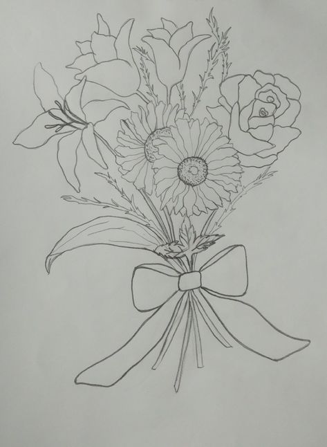 pencil drawing easy bouquet design flowers bouquet handmade handDrawn Cute Flower Bouquets Drawings, Flower Bouquet Sketches Pencil, Aesthetic Flower Bouquet Drawing, Drawing A Bouquet Of Flowers, Drawing Of Flower Bouquet, Bouquet Art Drawing, How To Draw A Bouquet Of Flowers Easy, Bouquet Of Flowers Painting Easy, Floral Arrangement Drawing